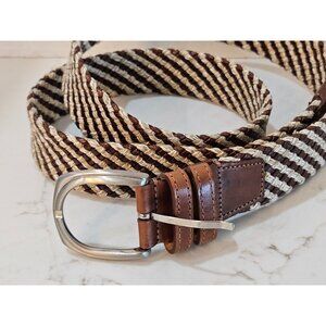 Garmany Italian Belt Mens Size 42 Woven Leather & Straw Brown & Beige